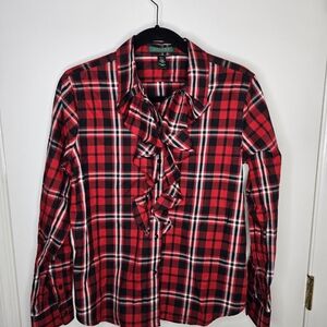 Lauren Ralph Lauren Red Plaid Blouse Petite Large